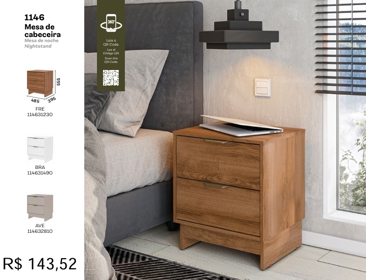 Mesa de Cabeceira 1146 | Carraro | Venda: +60% 0925