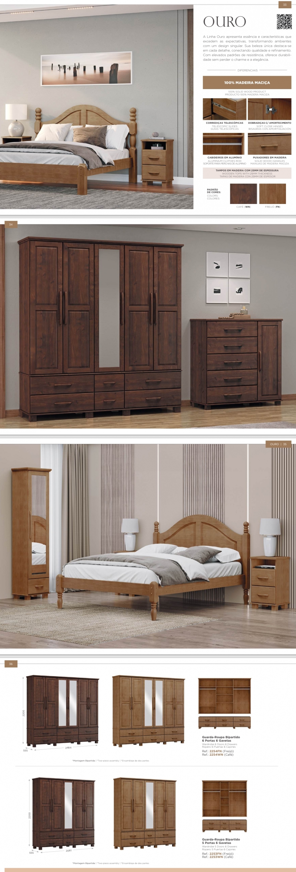 Linha Ouro | Roupeiro -Cômoda - Sapateira - Cômoda -Sapateira - Cama de Casal - Mesa de Cabeceira | Finestra 0625