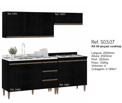 Cozinha Modulada Sabrina c/04 Peças | S03.07 | Soluzione 0226