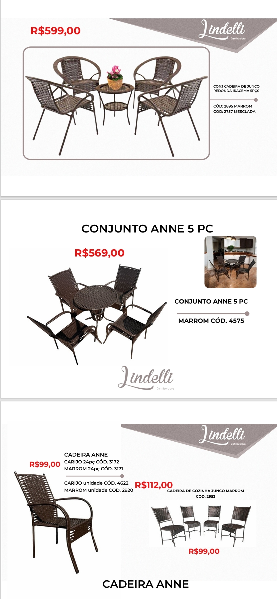 Conjuntos de Cadeira e Mesa Sintética | Iracema - Anne | Lindelli | Venda: +50% 0525 