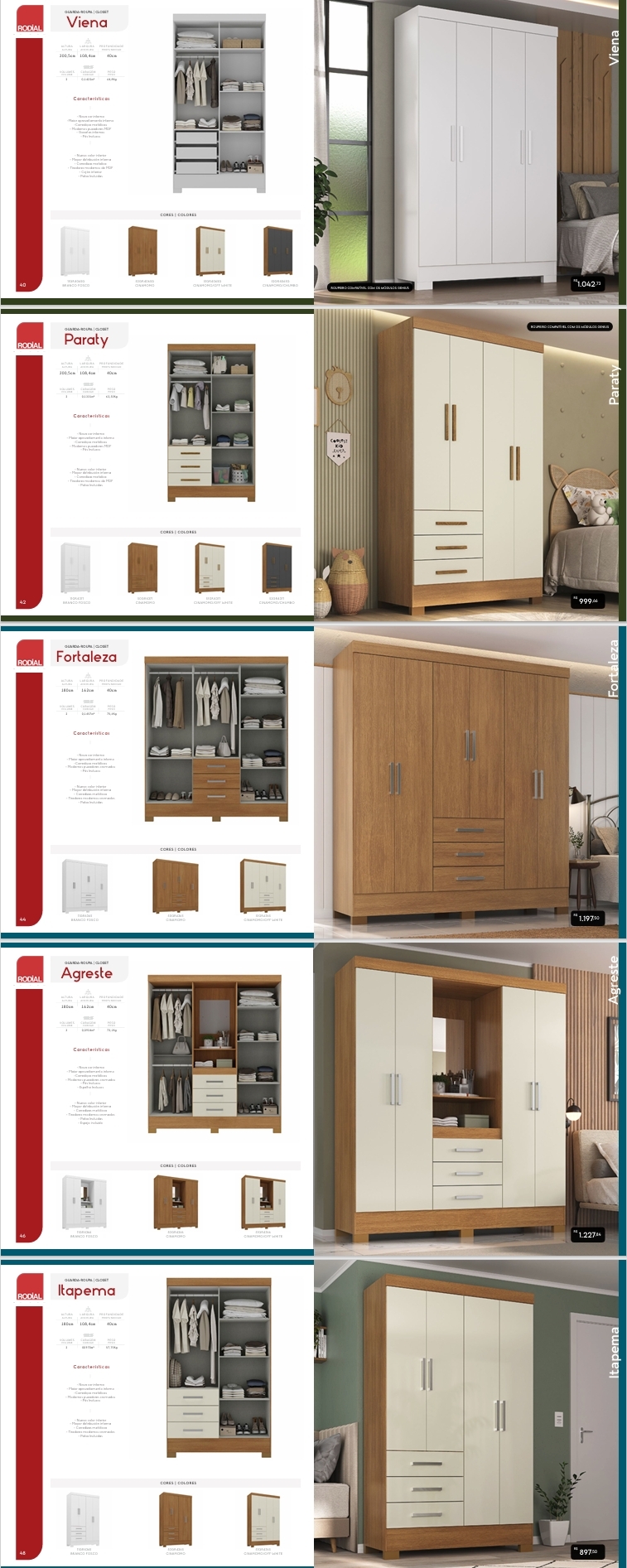 Roupeiros | Viena - Paraty - Fortaleza - Agreste - Itapema | Venda: -30% | Rodial 0725