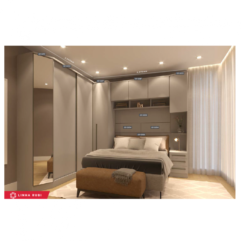Dormitório Modulado Sob Medida (9 Peças) Linha Rubi | Caloma