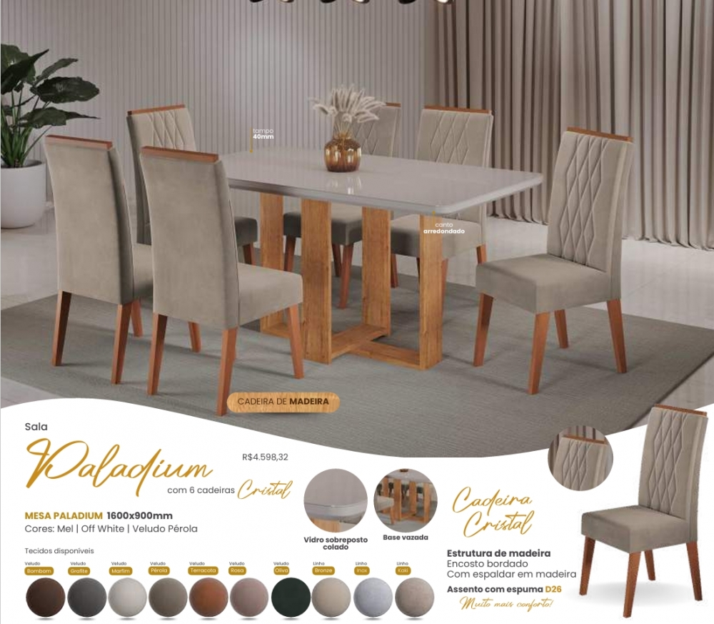 Mesa Paladium + Cadeira Cristal | Viero | venda: -45% 0925