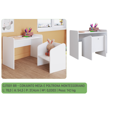 PREÇO + BARATO DO BRASIL | Conjunto Mesa e Poltrona Montessoriano | CJ7001 | Artin 