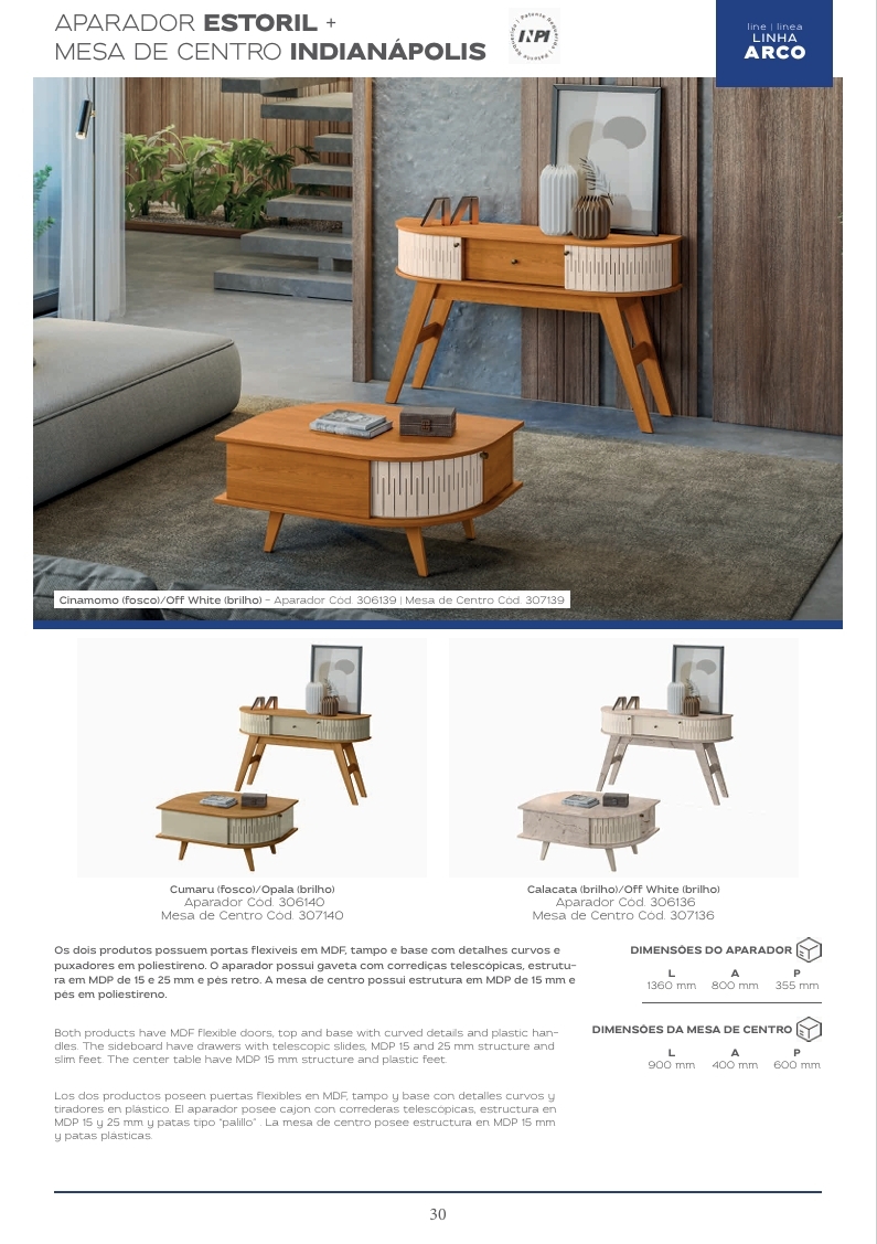 Aparador Estoril + Mesa De Centro Indianapolis | Madetec 1125