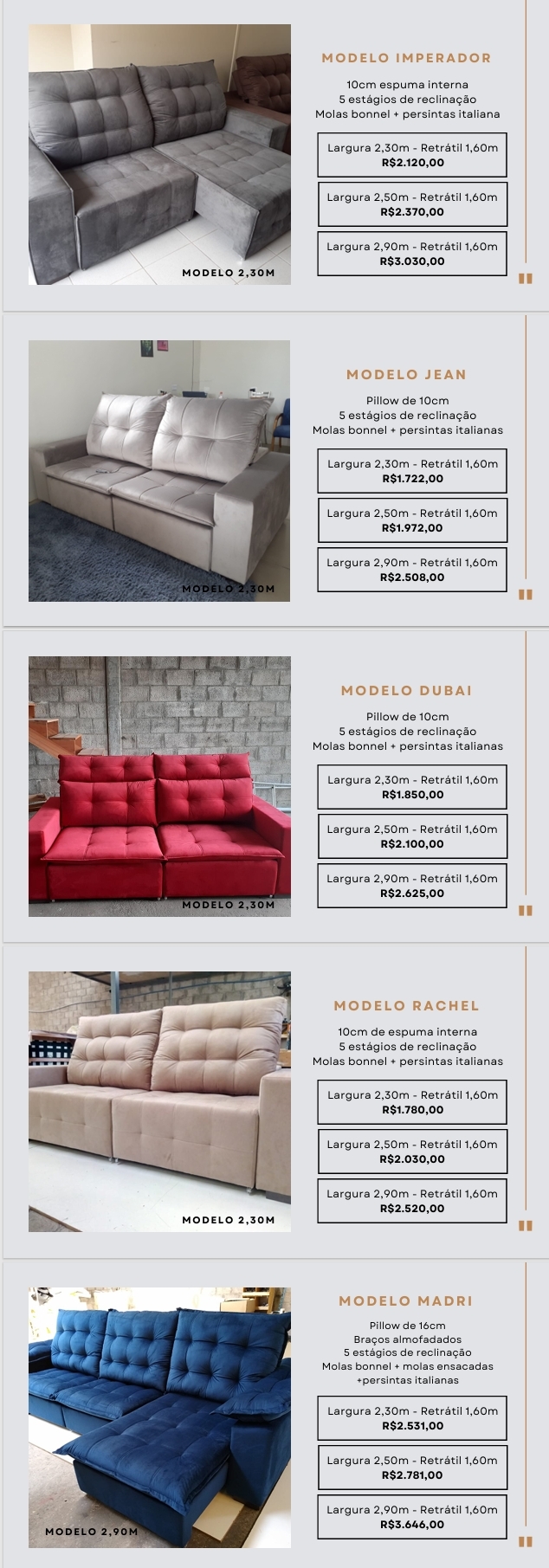Sofás | Imperador - Jean - Dubai - Rachel - Madri | Venda: +50% | Confidare 0825