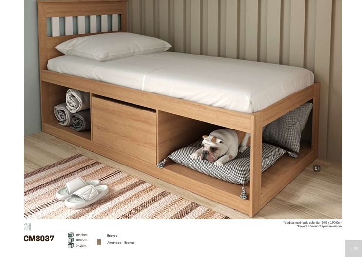 Cama de Solteiro c/Nichos | Tecnomobili 0825