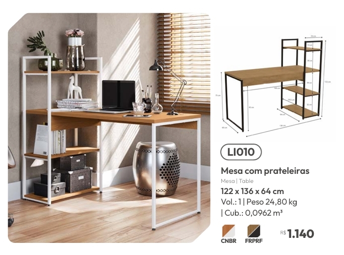 Mesa c/ Prateleiras | LI010 | Kappesberg Crome 0925