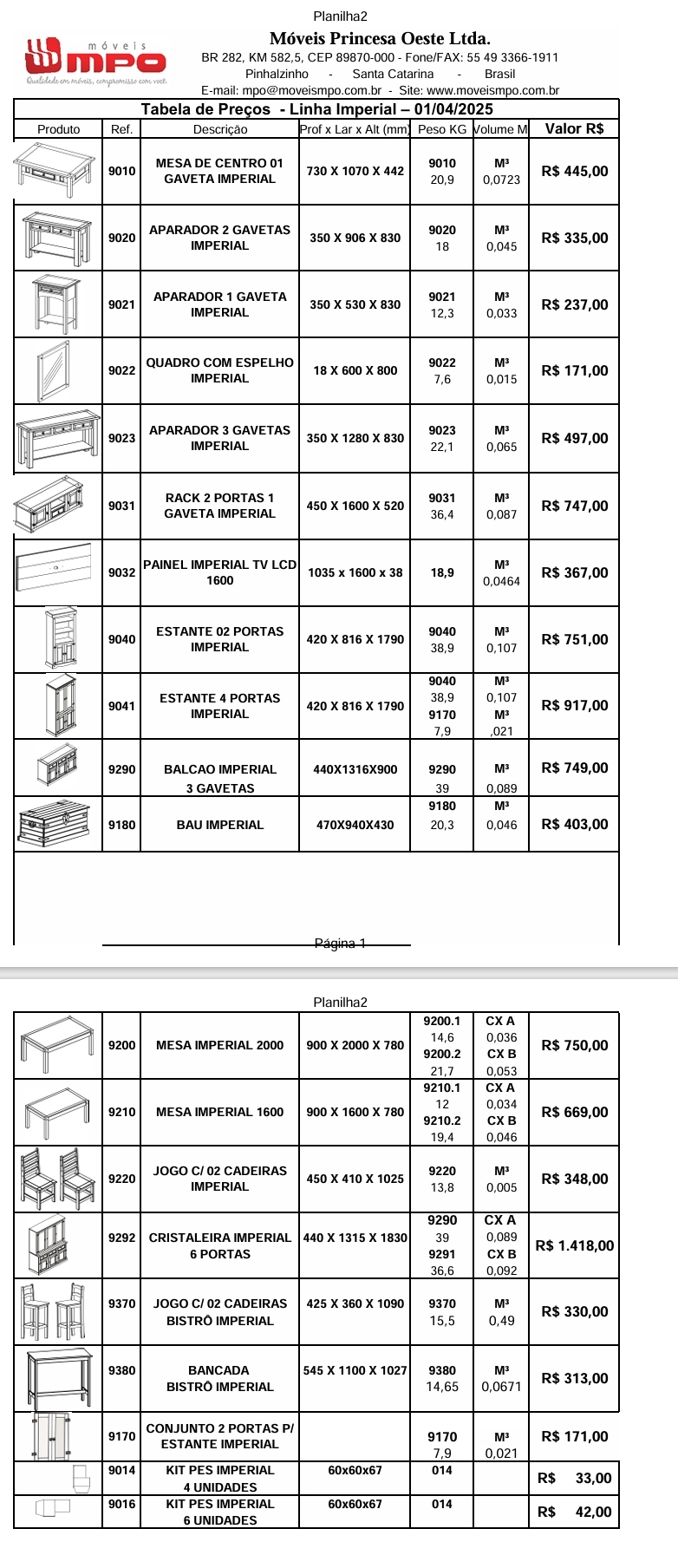 ZMPO | Tabela de Preços da Linha Imperial | Venda: +60% 0425