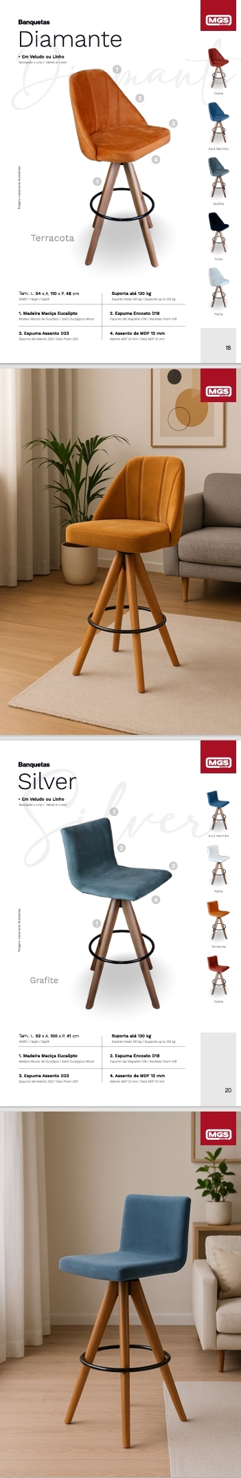 Banquetas | Diamante - Silver | MGS Móveis 0825