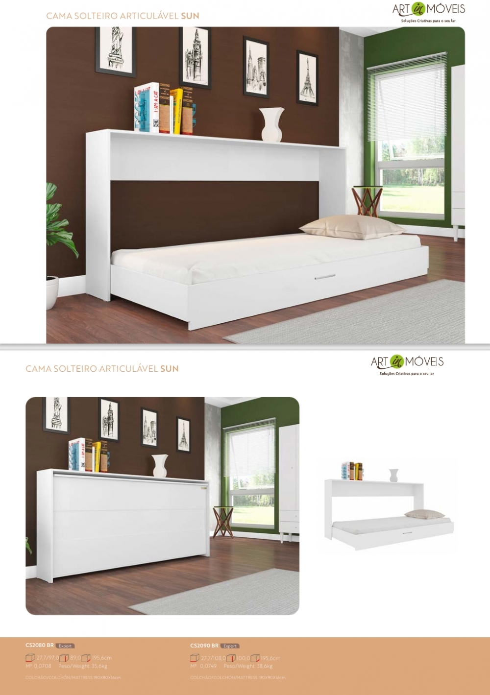 Cama Solteiro Articulável Sun | CS2080 - CS2090 | Art in Móveis 0825 