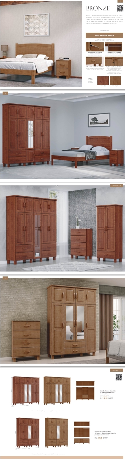 Linha Bronze | Roupeiros - Bipartido - Tripartido - Capela - Comoda - Mesa de Cabeceira - Cama Casal | Santos Andirá 0625