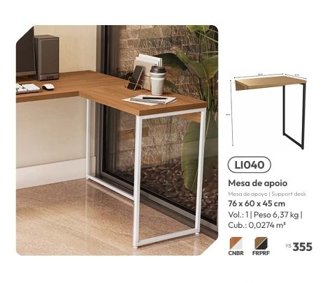 Mesa de Apoio | LI040 | Venda:-62% | Kappesberg Crome 0925