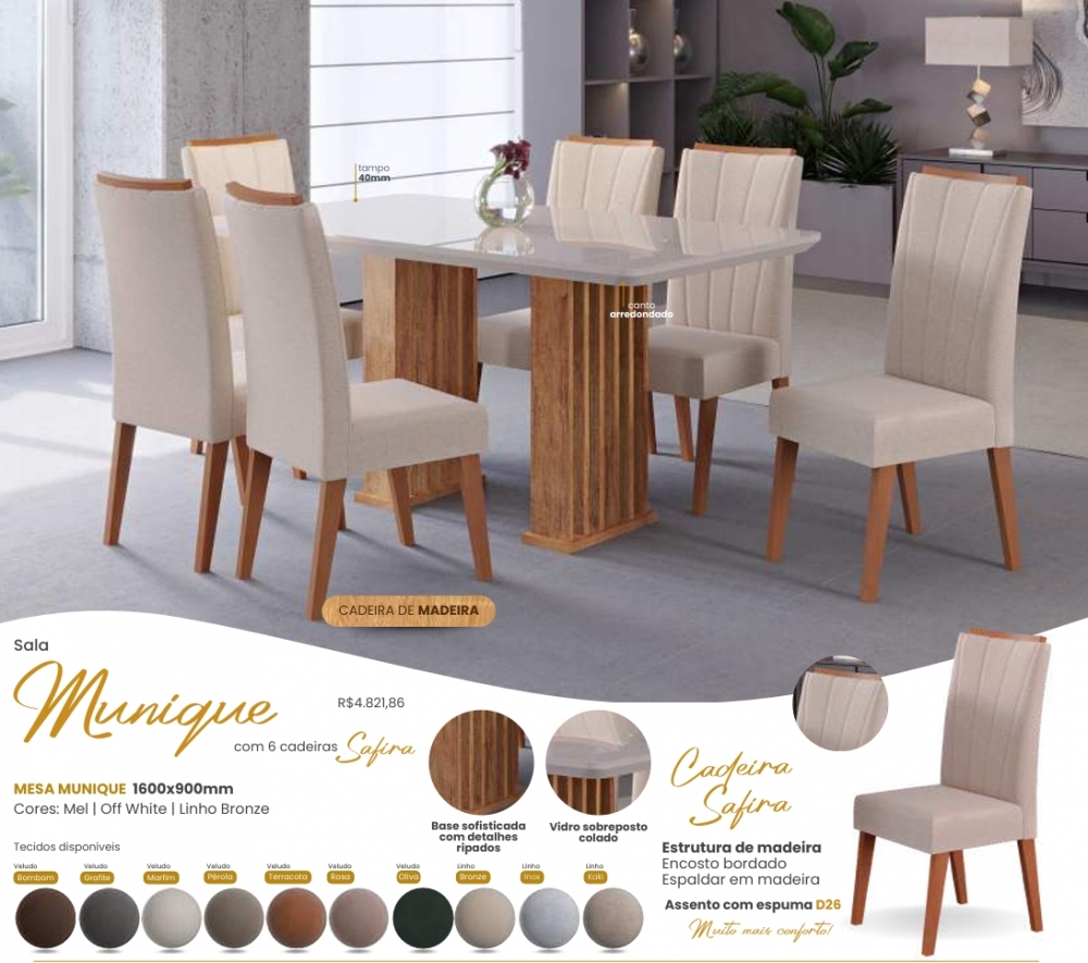 Mesa Munique + Cadeira Safira | Viero | Venda: -45% 0925