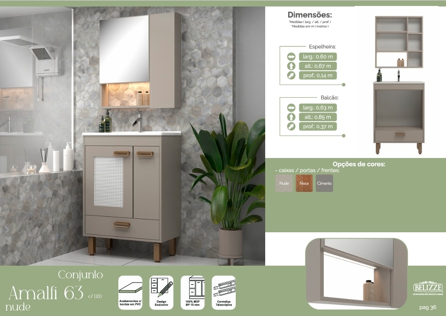 Conjunto Amalfi 63 c/led | Consulte Valores Na Descrição | Belizze 1026