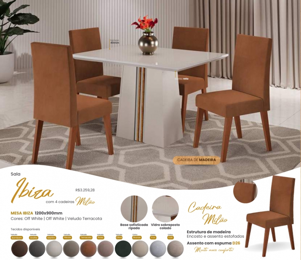 Mesa Ibiza + Cadeira Milão | Viero | Venda: -45% 0925