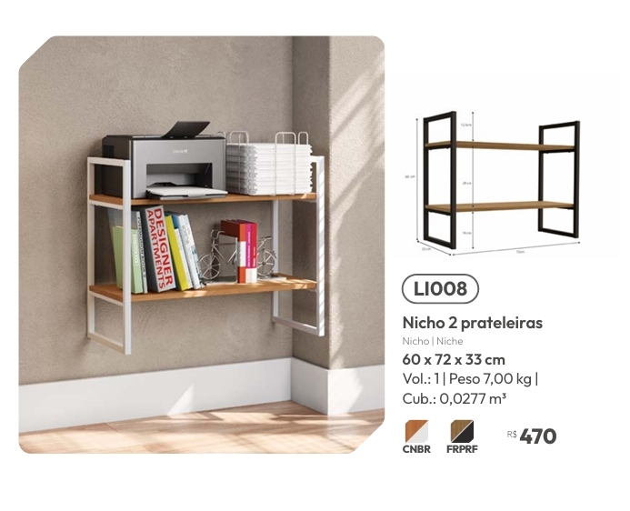 Nicho c/02 Prateleiras | LI008 | Venda:-62% | Kappesberg Crome 0925