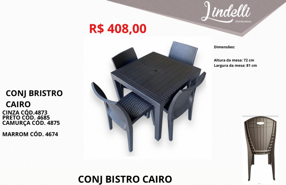 Conjunto bistro cairo junco sintético | Lindelli Venda: +50% 0825