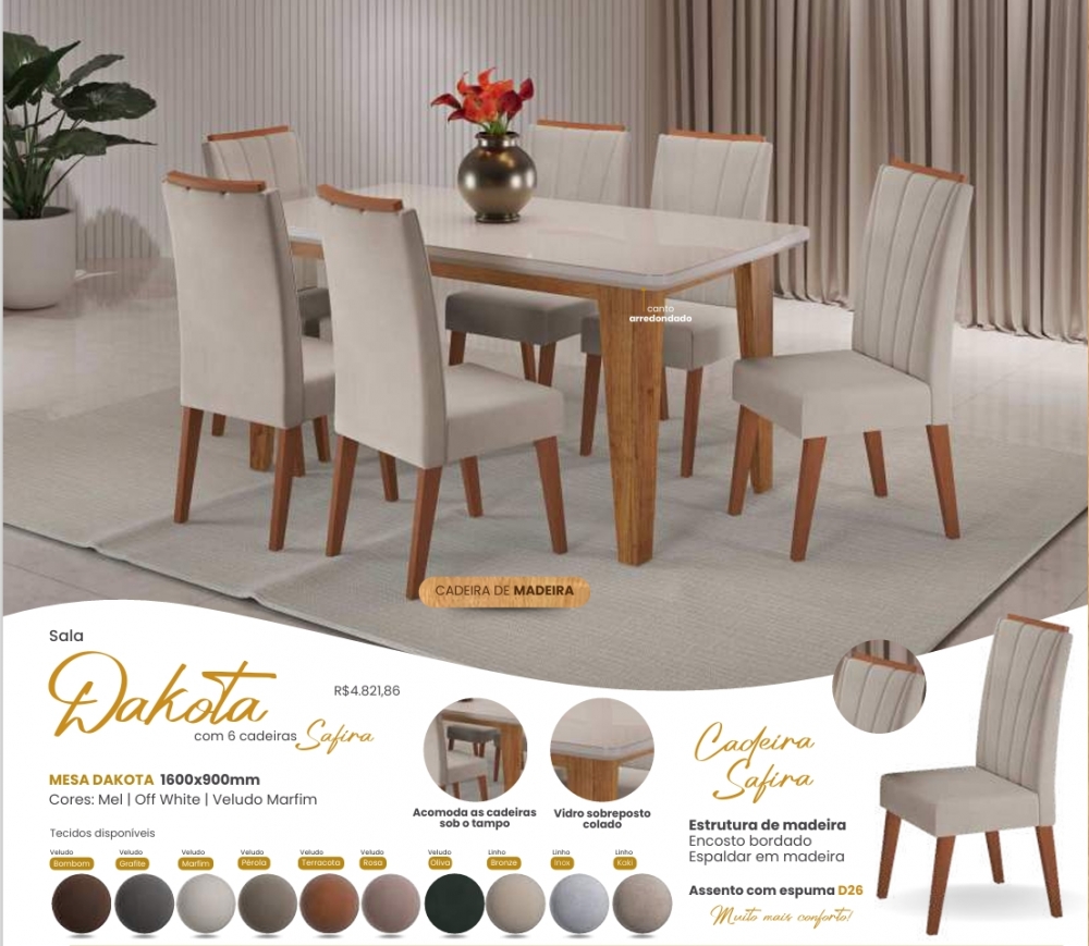 Mesa Dakota + Cadeira Safira | Viero | Venda: -45% 0925
