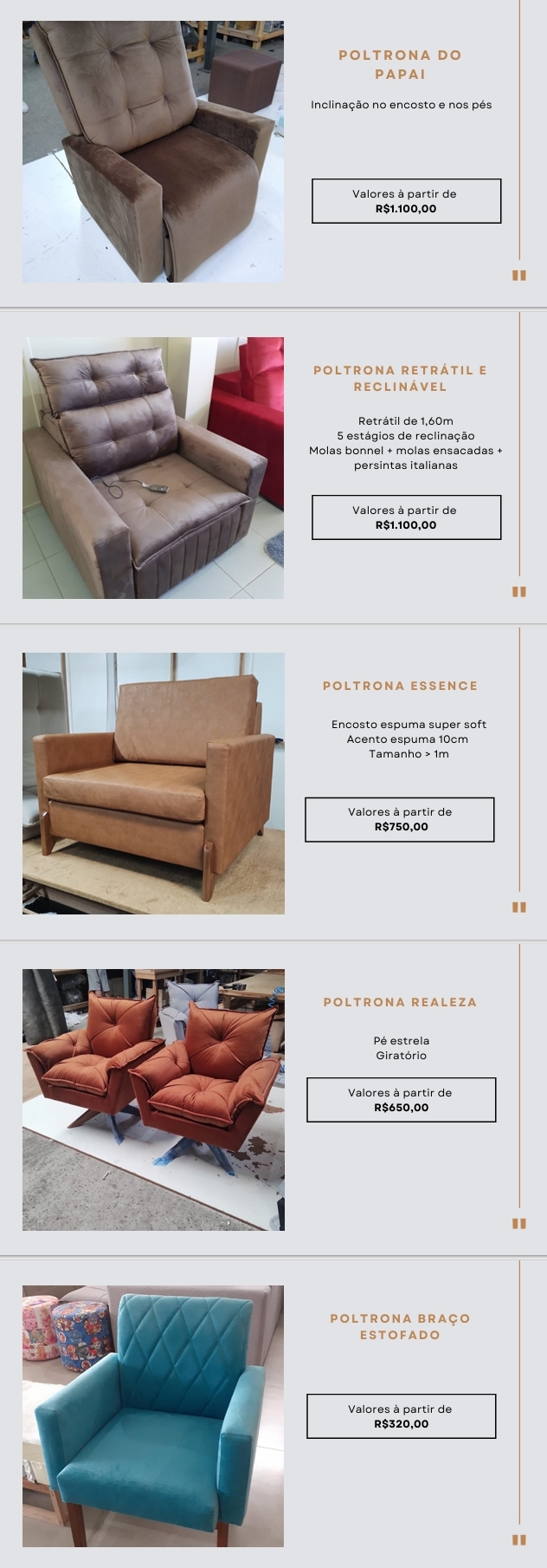Sofás | Braço Estofado - Realeza - Essence - Papai - Reclinável | Venda: +50% | Confidare 0825