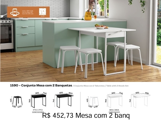 Conjunto Mesa c/02 Banquetas 1590 | Carraro | Venda: +60% 0925