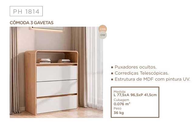 Cômoda 3 Gavetas PH 1814 | Herval 0726