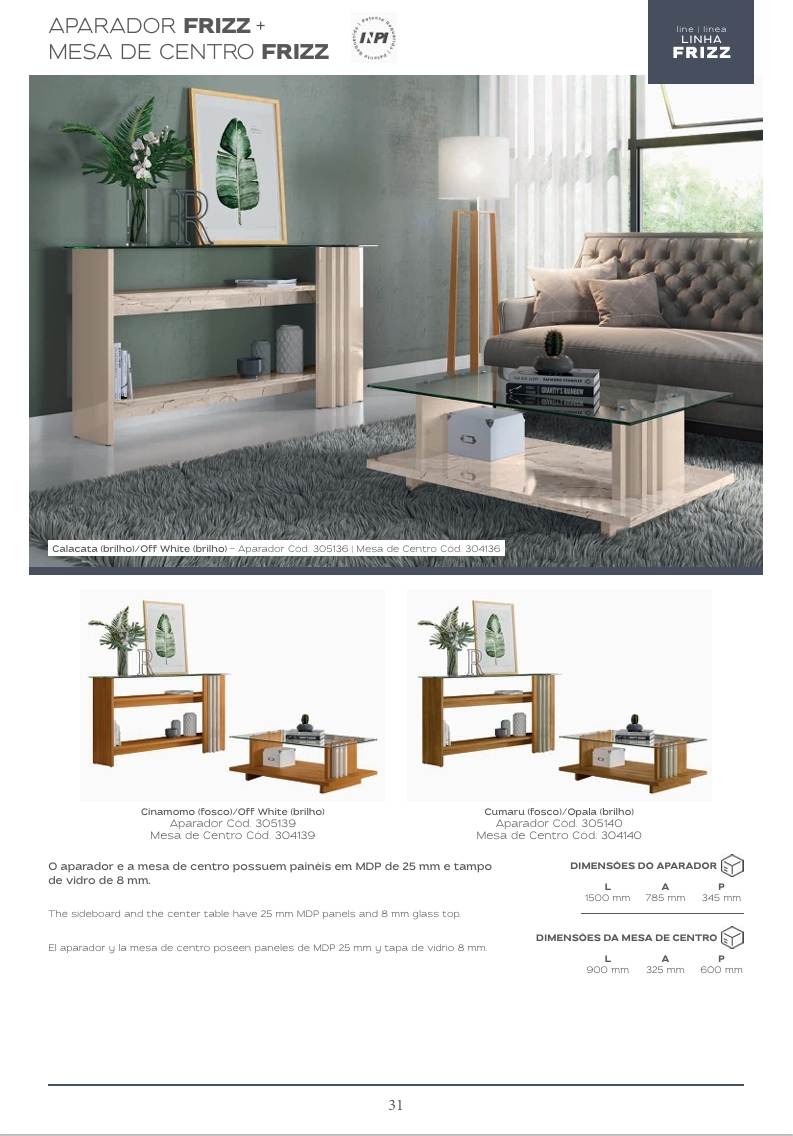 Aparador Frizz + Mesa De Centro Frizz | Madetec 1125