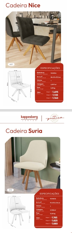 Cadeiras | Nice - Suria | Venda:-60% | Kappesberg Sala de Jantar Premium 0825