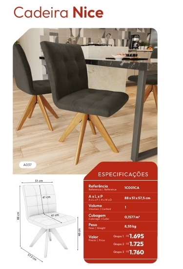 Cadeira Nice | A037 | Venda: - 60% | Kappesberg Sala de Jantar Premium 0625