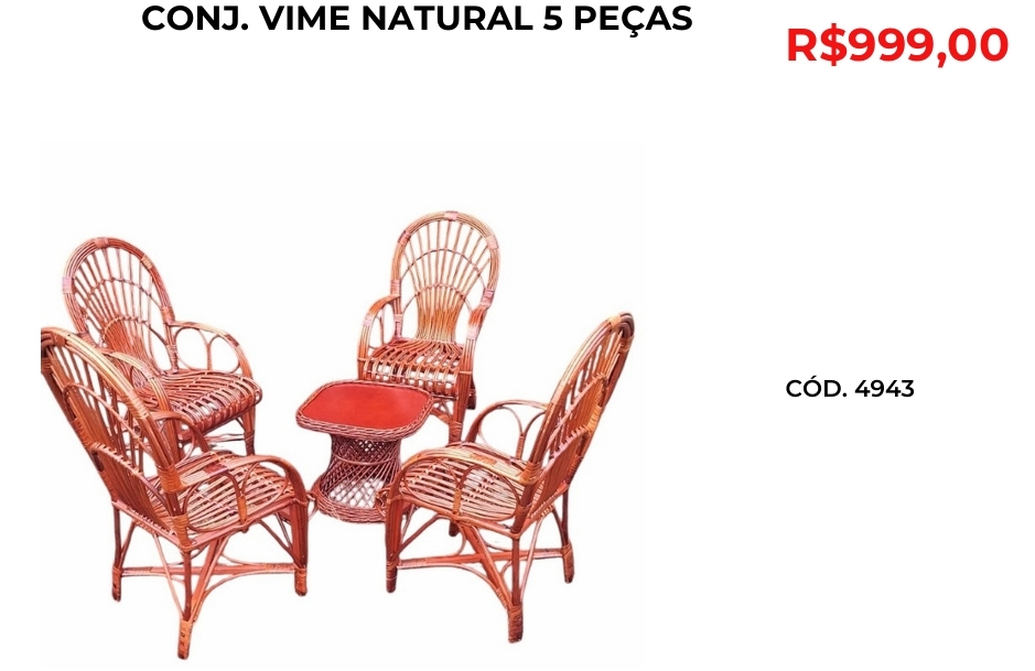Conjunto vime natural 5 peças | Lindelli venda: +50% 0825
