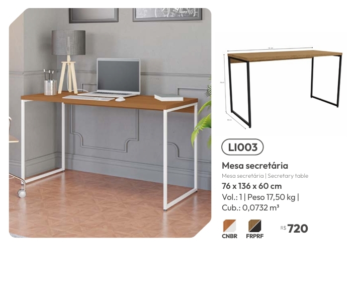Mesa Secretária | LI003 | Venda:-62% | Kappesberg Crome 0925