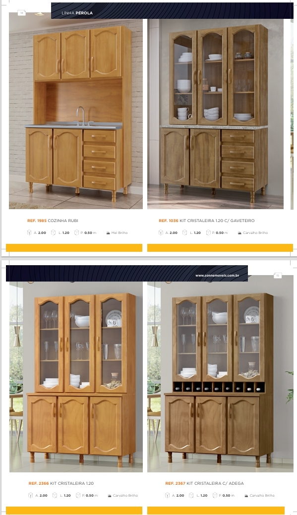 Linha Pérola | Kit Cozinha e Cristaleira | 1985 - 1036 - 2366 - 2367 | Sonne Móveis 0825