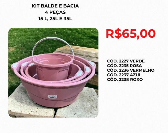 Kit balde e bacias 4peças | Lindelli Venda: +50% 0825