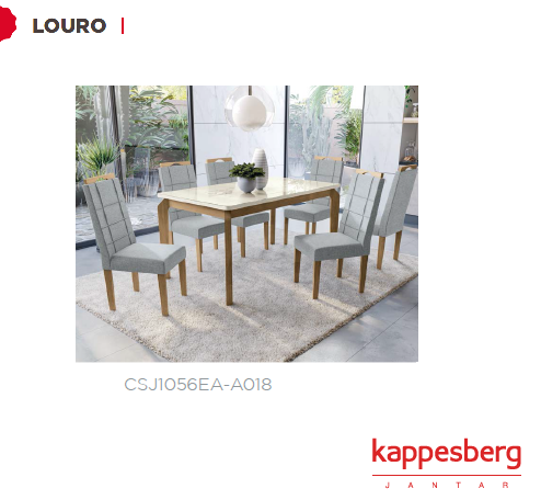 Mesa Louro 180 X 90cm + 06 Cadeiras | CSJ1056EA-A018 | Kappesberg