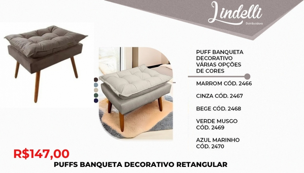 Puff banqueta retangular decorativo | Lindelli Venda: +50% 0825