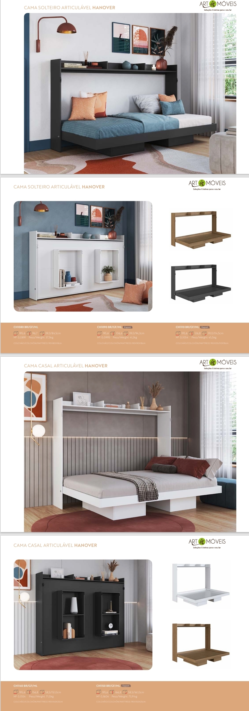 Cama Articulável Hanover | Casal e Solteiro| CH1080 - CH1090 -CH1110 - CH1140 - CH1150 | Art in Móveis 0825