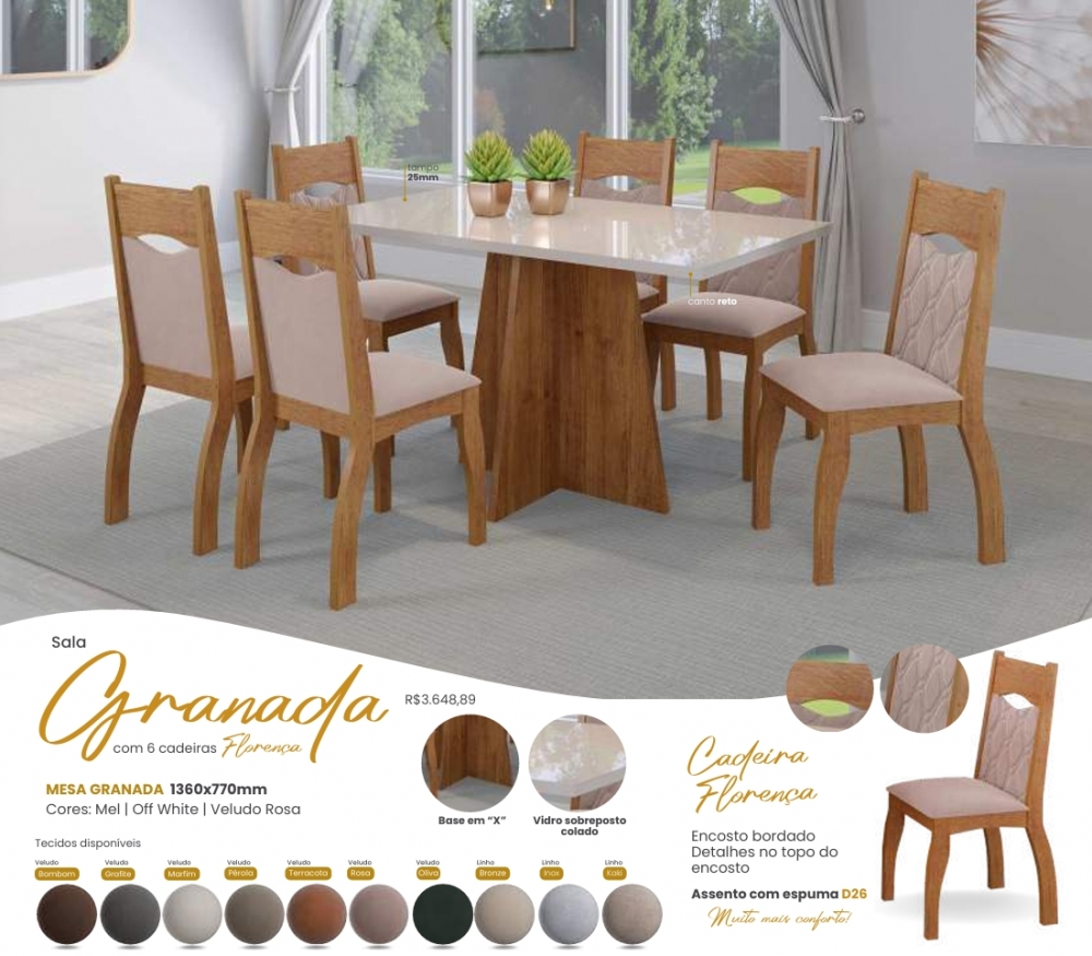 Mesa Granada + Cadeira Florença | Viero | Venda: -45% 0925
