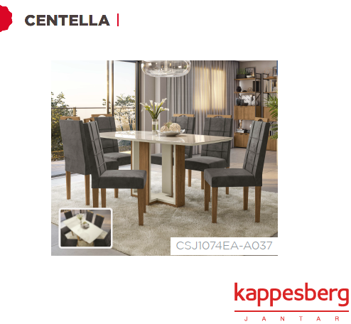 Mesa Centella 170 X 90cm + 06 Cadeiras | CSJ1074EA-A037 | Kappesberg