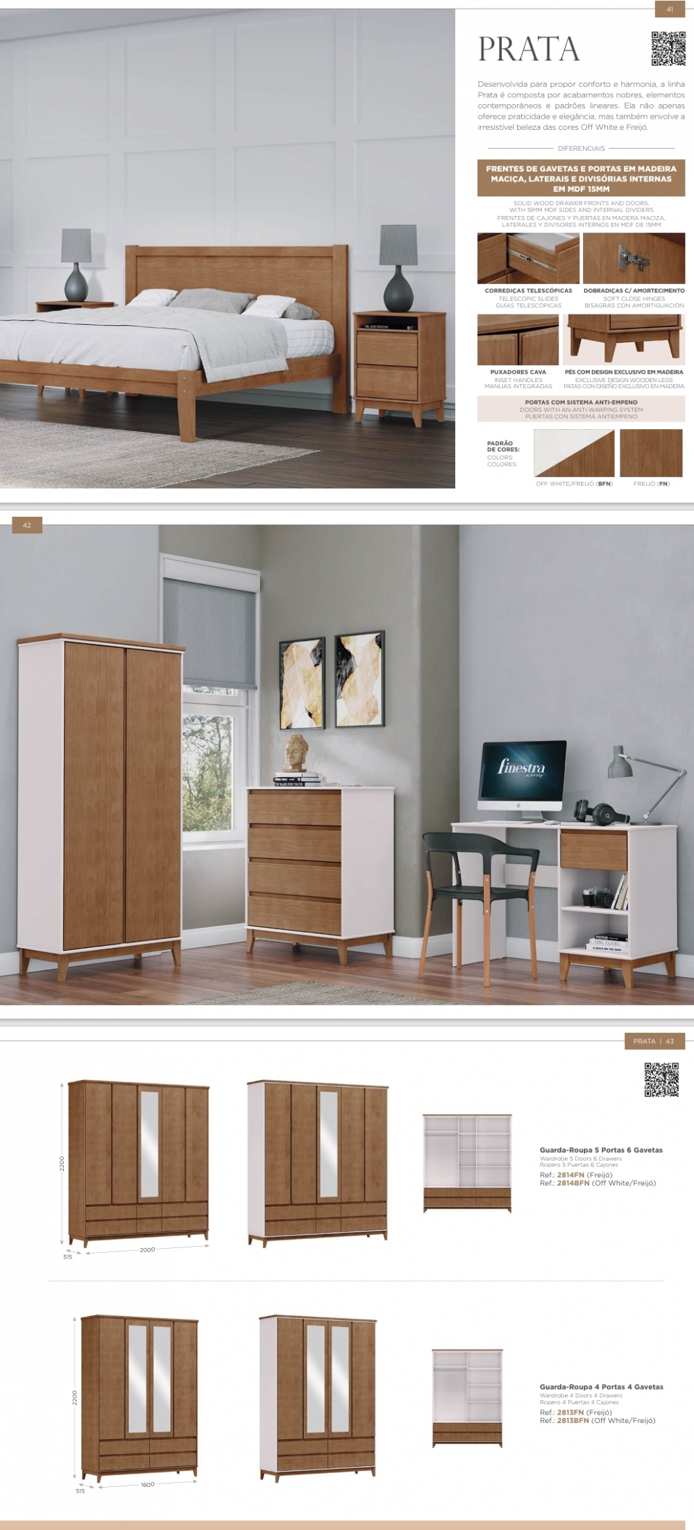 Linha Prata | Roupeiro - Armário - Escrivaninha - Cama de Casal - Mesa de Cabeceira - Cômoda | Finestra 0625