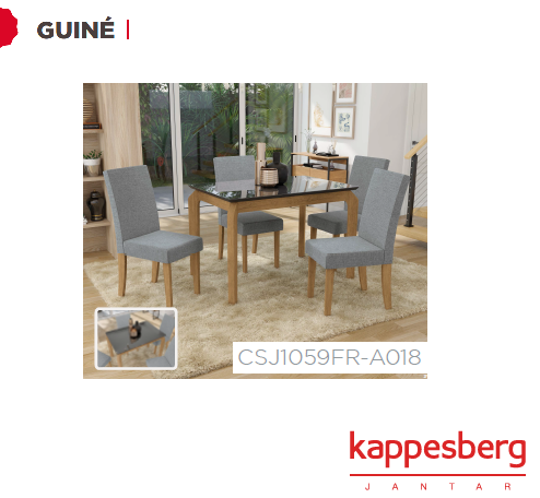 	Mesa Guiné 120 X 80cm + 04 Cadeiras | CSJ1059FR-A018 | Kappesberg