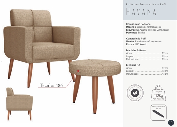  Poltrona Decorativa + Puff Havana | Matrix 0925