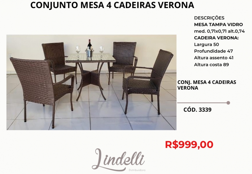 Conjunto mesa c/ 4 cadeiras verona junco sintético | Lindelli Venda: +50% 0825