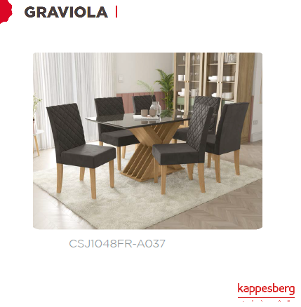 Mesa Graviola 170 X 90cm + 06 Cadeiras | CSJ1048FR-A037 | Kappesberg