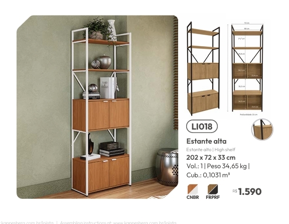 Estante Alta | LI018 | Venda:-62% | Kappesberg Crome 0925