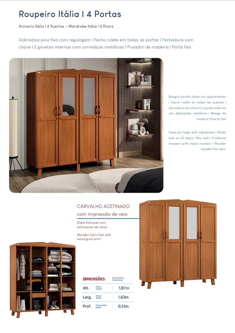 Roupeiro Itália | 4 Portas | Tozetto 1125