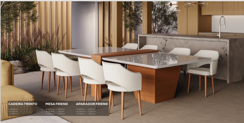 Cadeira Trento + Mesa Friend + Aparador Friend | Macrosul 1025