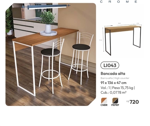 Bancada Alta | LI043 | Venda:-62% | Kappesberg Crome 0925