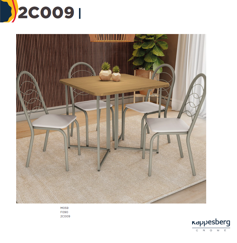Mesa 90 x 90cm + 04 Cadeiras | 2C009 M059 F090 | Kappesberg