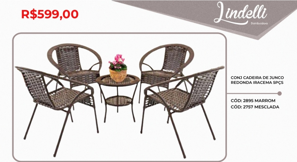 Conjunto cadeira junco redonda iracema 5 peças | Lindelli Venda: +50% 0825