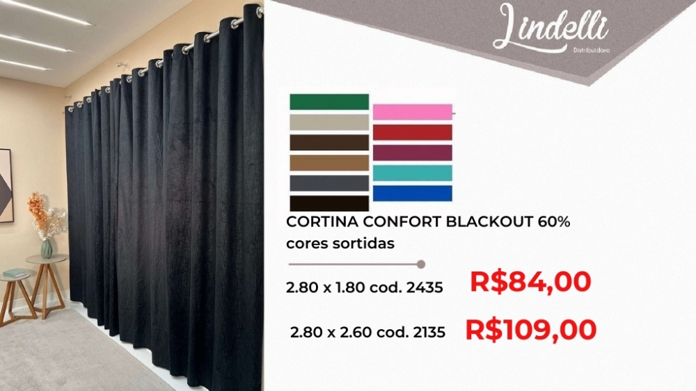 Cortina confort blackout 60% | Lindelli Venda: +50% 0825